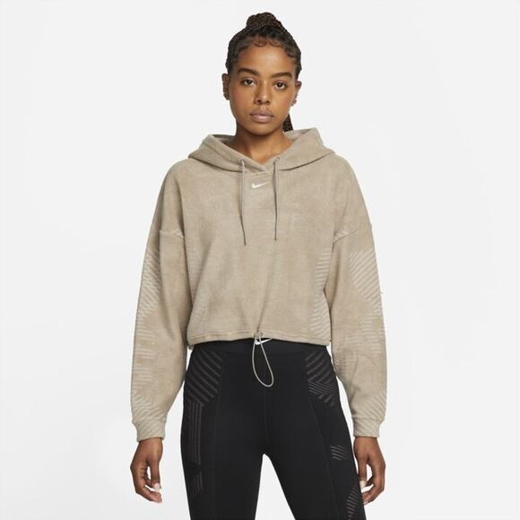 NIKE Pro Therma FIT ADV Cropped Fleece Hoodie Taupe Brown Medium M - Picture 1 of 9